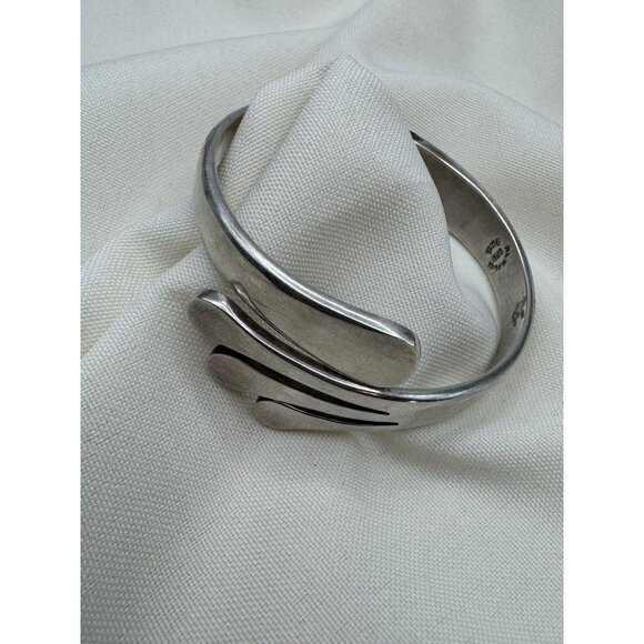 Vintage Bracelet Taxco Mexico Sterling Cuff Modernist Hinged Wide Streaks IN-02 - Picture 11 of 11